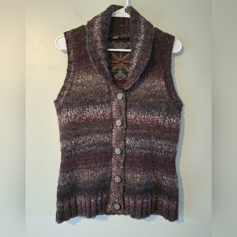 Woolrich Multicolor Lambs Wool Blend Knit Button Up Collared Sweater Vest S